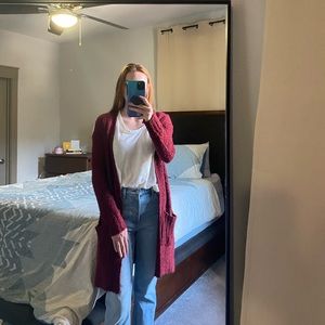 Francesca’s Alya Open Cardigan Red Style J65663FR-BURG